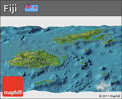 Satellite Panoramic Map of Fiji, single color outside