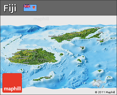 Satellite Panoramic Map of Fiji, single color outside, shaded relief sea
