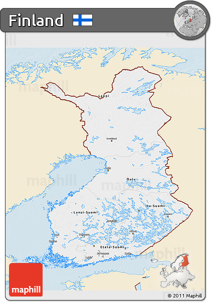 Classic Style 3D Map of Finland, single color outside
