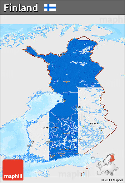 Flag 3D Map of Finland, single color outside, bathymetry sea, flag aligned to the middle