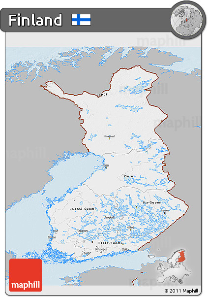 Gray 3D Map of Finland, single color outside