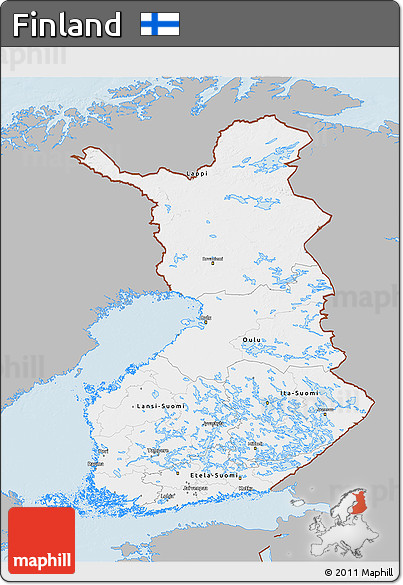 Gray 3D Map of Finland, single color outside