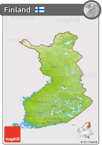 Physical 3D Map of Finland, cropped outside