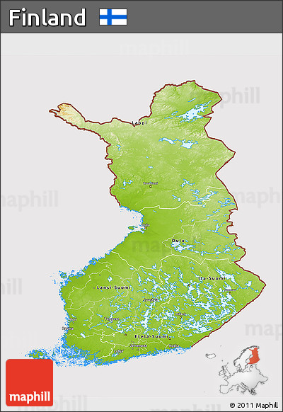 Physical 3D Map of Finland, cropped outside