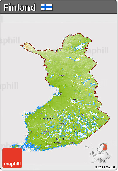 Physical 3D Map of Finland, cropped outside