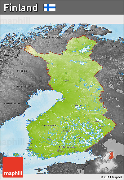 Physical 3D Map of Finland, darken, desaturated, land only
