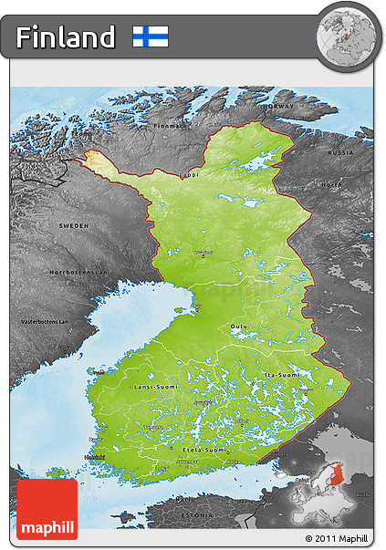 Physical 3D Map of Finland, darken, desaturated, land only