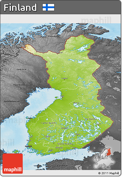 Physical 3D Map of Finland, darken, desaturated, land only
