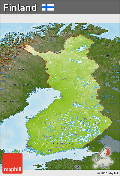 Physical 3D Map of Finland, darken, land only