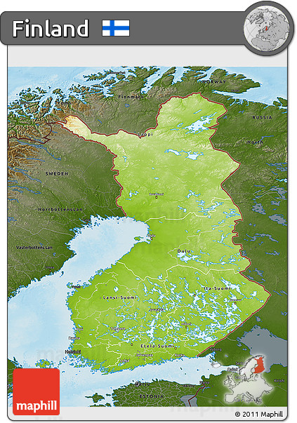 Physical 3D Map of Finland, darken, land only