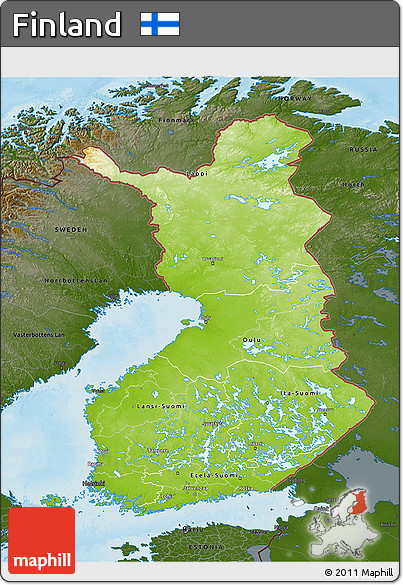 Physical 3D Map of Finland, darken, land only