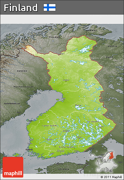 Physical 3D Map of Finland, darken, semi-desaturated