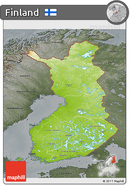 Physical 3D Map of Finland, darken, semi-desaturated