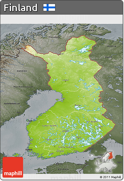 Physical 3D Map of Finland, darken, semi-desaturated