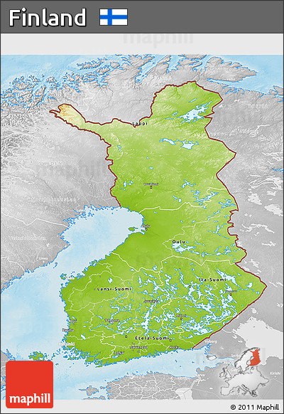 Physical 3D Map of Finland, lighten, desaturated, land only