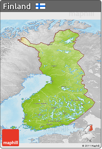 Physical 3D Map of Finland, lighten, desaturated, land only