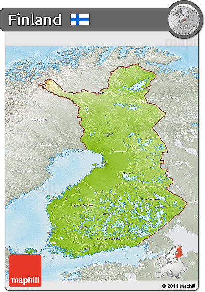 Physical 3D Map of Finland, lighten, semi-desaturated, land only