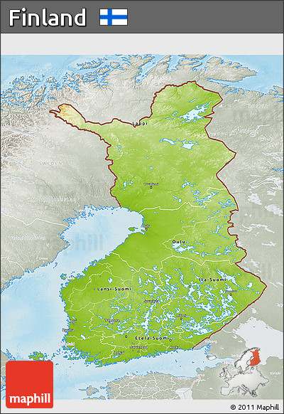 Physical 3D Map of Finland, lighten, semi-desaturated, land only