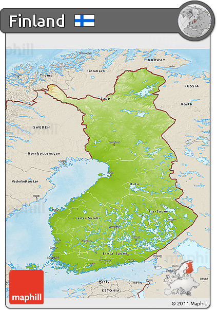 Physical 3D Map of Finland, shaded relief outside