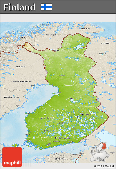 Physical 3D Map of Finland, shaded relief outside