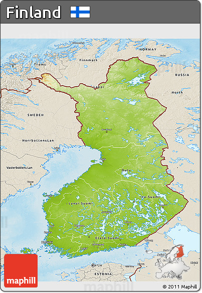 Physical 3D Map of Finland, shaded relief outside