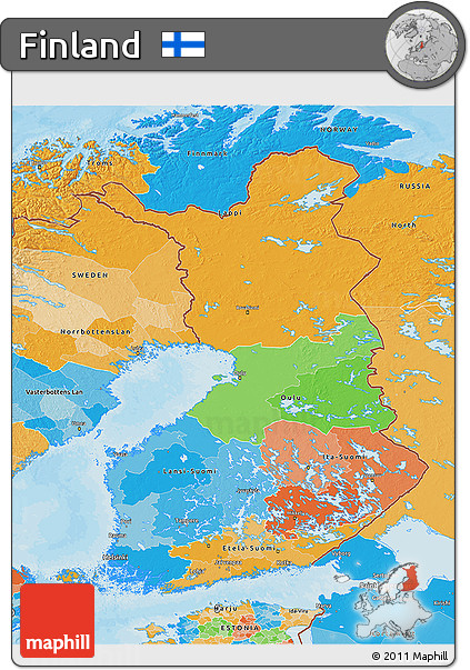 Political 3D Map of Finland