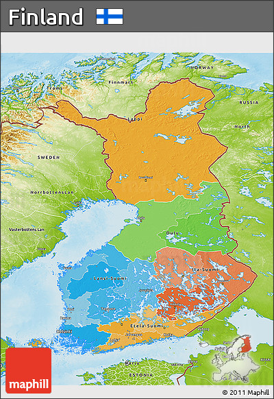 Political 3D Map of Finland, physical outside