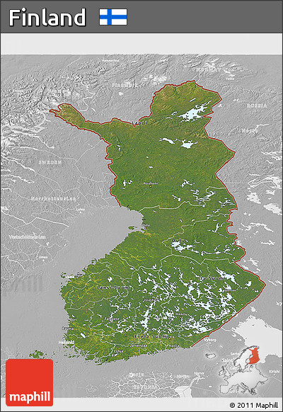 Satellite 3D Map of Finland, lighten, desaturated