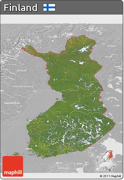 Satellite 3D Map of Finland, lighten, desaturated