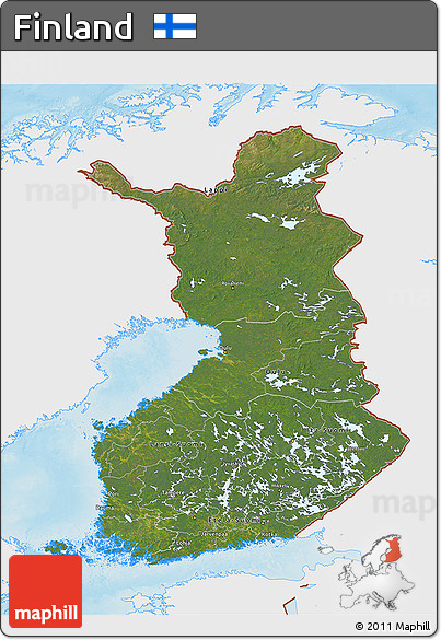 Satellite 3D Map of Finland, single color outside, shaded relief sea