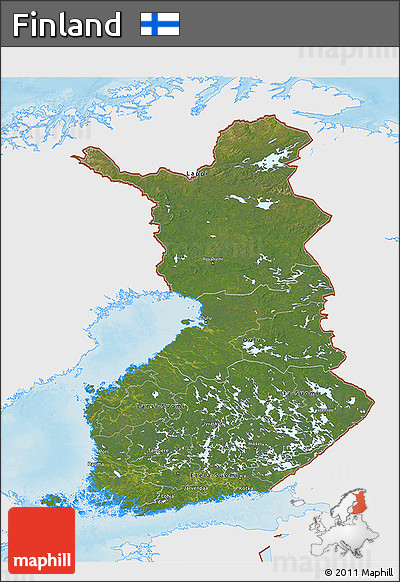 Satellite 3D Map of Finland, single color outside, shaded relief sea