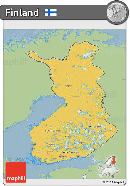 Savanna Style 3D Map of Finland, single color outside