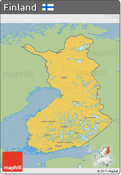 Savanna Style 3D Map of Finland, single color outside