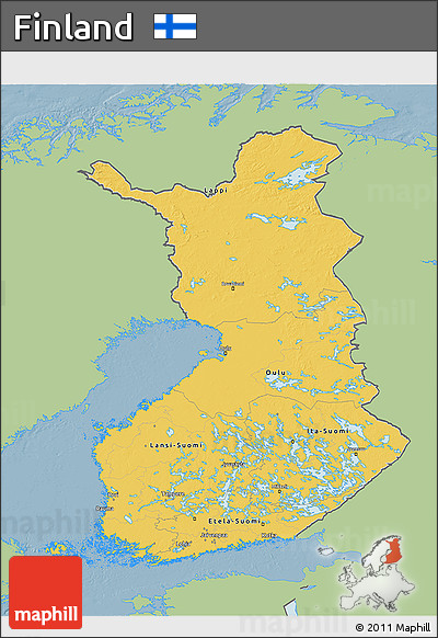 Savanna Style 3D Map of Finland, single color outside
