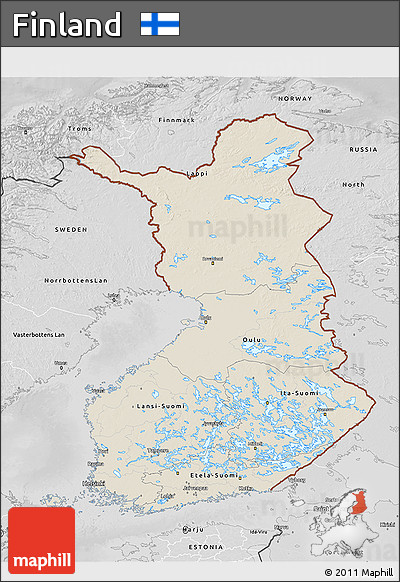 Shaded Relief 3D Map of Finland, desaturated