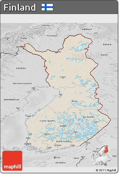 Shaded Relief 3D Map of Finland, desaturated