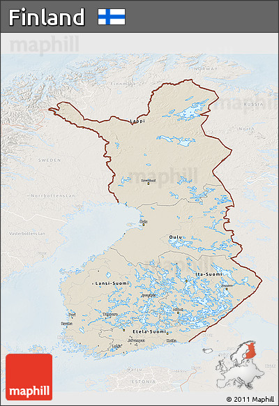 Shaded Relief 3D Map of Finland, lighten