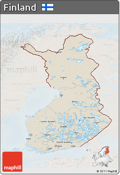 Shaded Relief 3D Map of Finland, lighten
