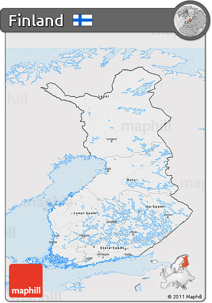 Silver Style 3D Map of Finland, single color outside