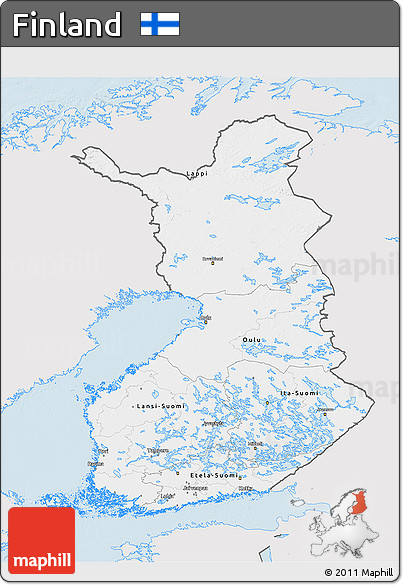 Silver Style 3D Map of Finland, single color outside
