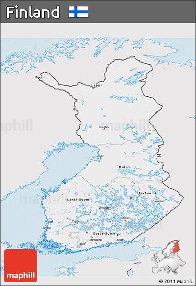 Silver Style 3D Map of Finland, single color outside
