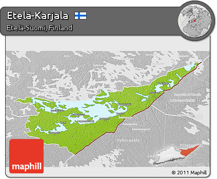 Physical 3D Map of Etelä-Karjala, lighten, desaturated