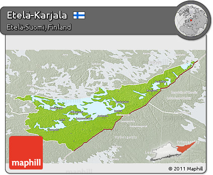 Physical 3D Map of Etelä-Karjala, lighten, semi-desaturated