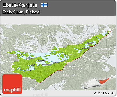 Physical 3D Map of Etelä-Karjala, lighten, semi-desaturated