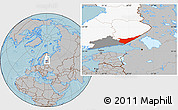 Gray Location Map of Etelä-Karjala, highlighted country, highlighted parent region, hill shading