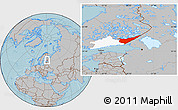 Gray Location Map of Etelä-Karjala, highlighted parent region, hill shading