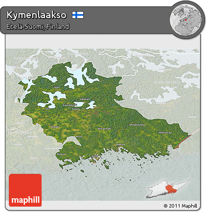 Satellite 3D Map of Kymenlaakso, lighten