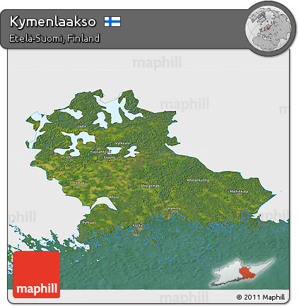 Satellite 3D Map of Kymenlaakso, single color outside