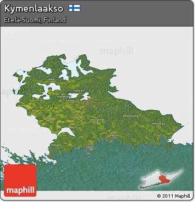 Satellite 3D Map of Kymenlaakso, single color outside