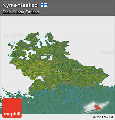 Satellite 3D Map of Kymenlaakso, single color outside